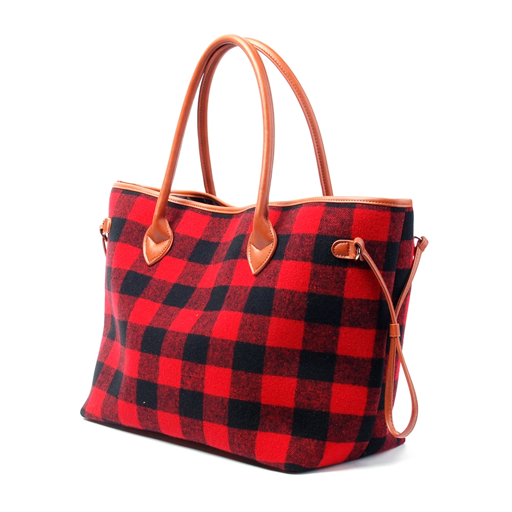 Красная сумка тоут Buffalo в клеточку из шерсти с рисунком виде тартана DOM377|tote bag|women