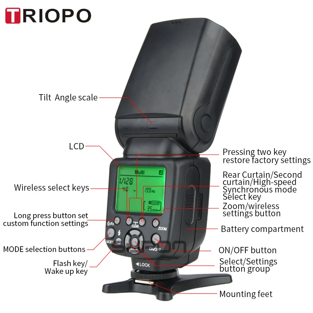 Профессиональная скоростная вспышка TRIOPO TR-988 ttl с* высокоскоростной синхронизацией* для цифровых зеркальных камер Canon d5300 Nikon d5300 d200 d3400 d3100