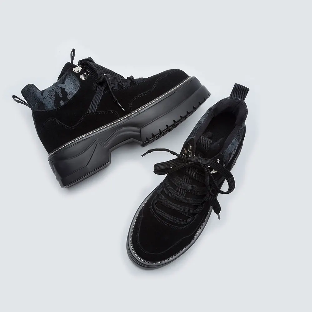 MEZEREON Size35-42 Новая женская обувь для женская повседневная обувь; Туфли на каблуке и платформе женский досуг черный и розовый кожаные кроссовки