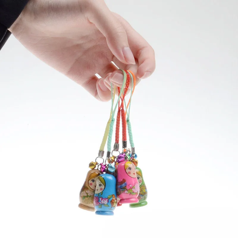 

6 Pcs/Set Matryoshka Doll Hanging Ornament With Strap Wooden Keychain Handbag Phone Accessories KidsToy Gifts YH-17