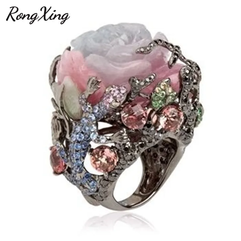 Уникальные кольца RongXing с цветком розы и лунным камнем для женщин винтажное