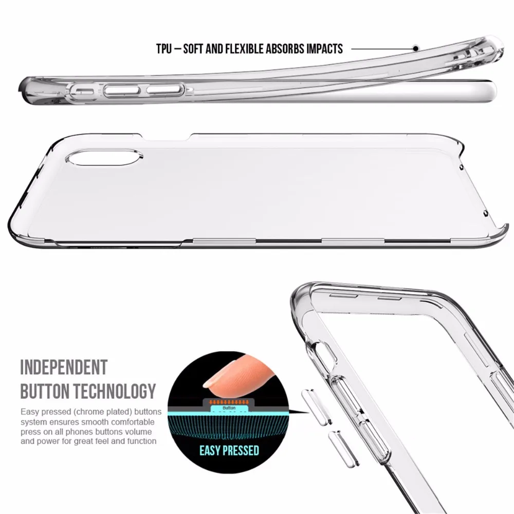 Crystal Clear Жесткий Чехол для iPhone XS Max X 6 S 7 8 плюс + крышка Броня прозрачная сзади
