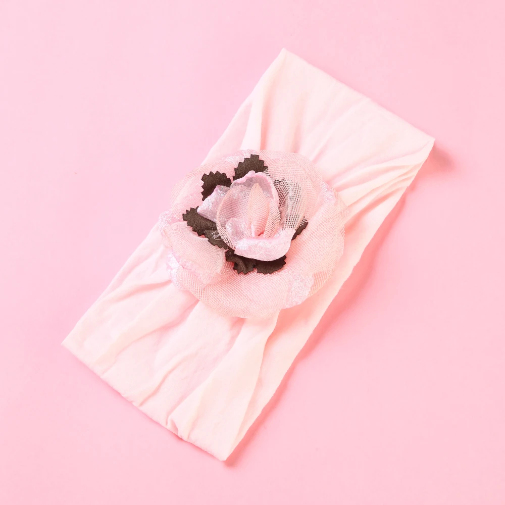 Diadema lisa de flores para beb&eacute;, bandas para la cabeza de nailon para ni&ntilde;a, turbante rosa para fiesta de reci&eacute;n nacido, accesorios para el cabello-1