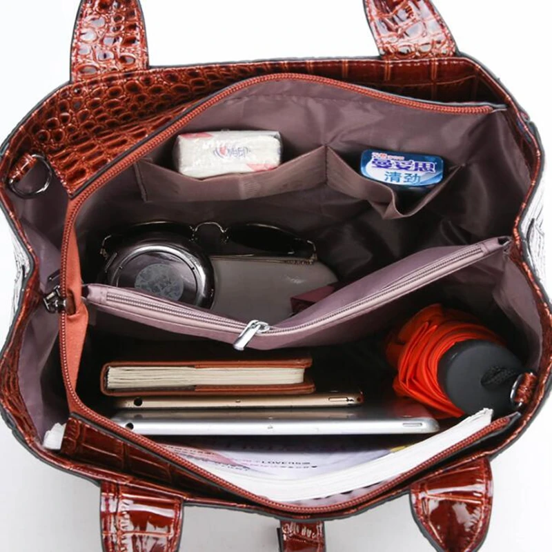 

3pcs Leather Bags Alligator Handbags Women Famous Brand Shoulder Bag Female Casual Tote Women Messenger Bag Set Bolsas Feminina