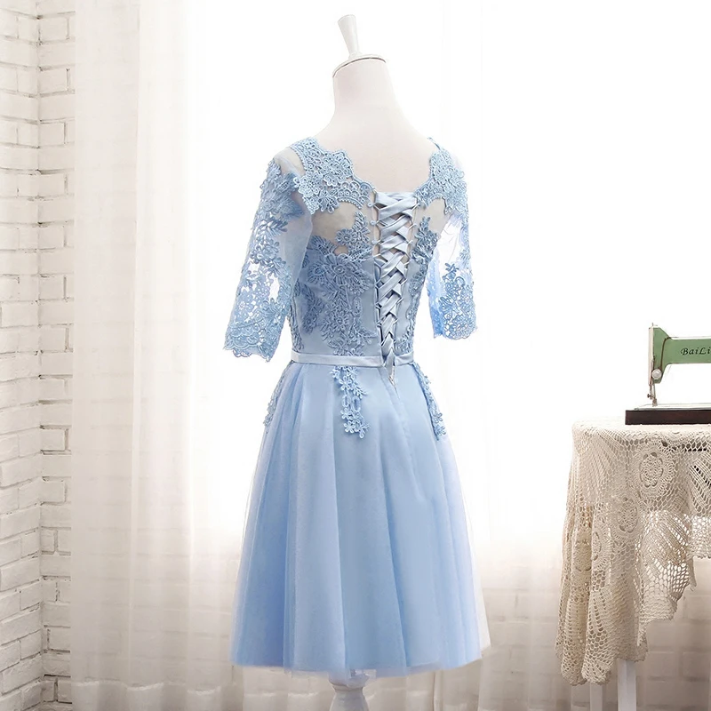 MNZ 513 # со шнуровкой средней длины Короткие Голубые Платья для подружек невесты 2021