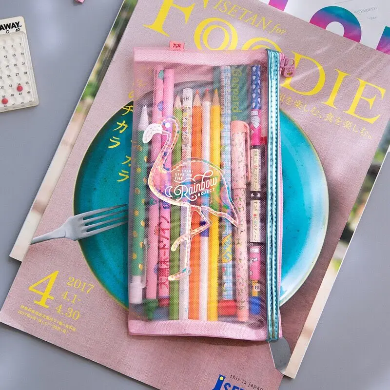 Чехол Lanzon с изображением фламинго сетчатой пряжи сумка на молнии для карандашей