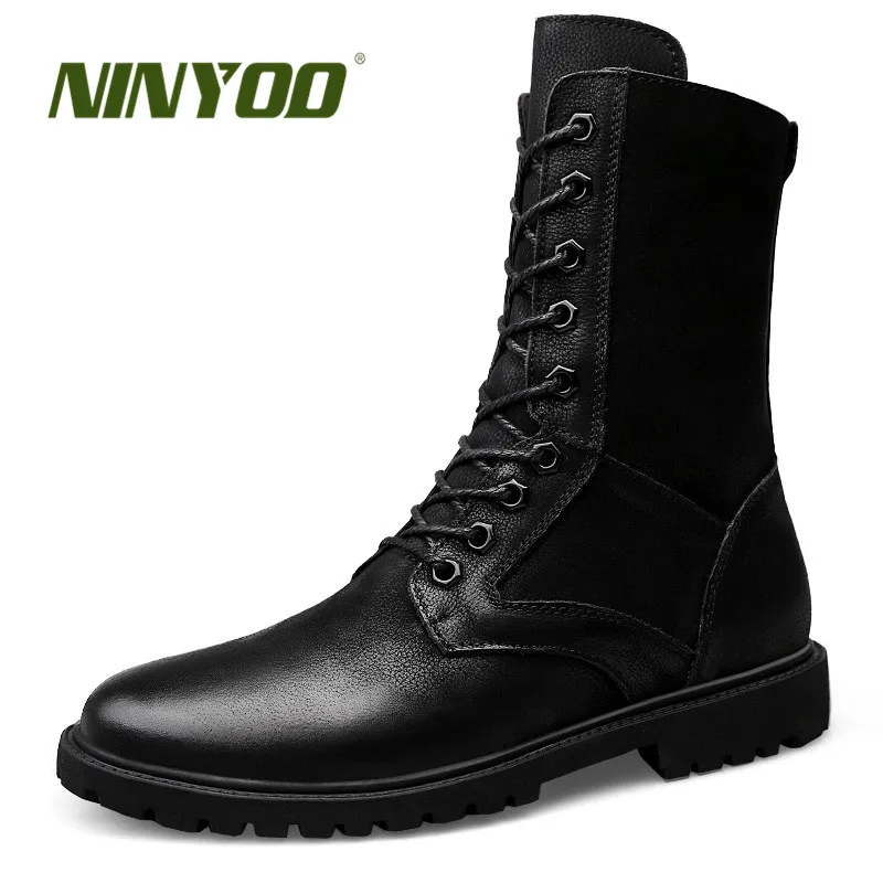 Новые армейские ботинки NINYOO мужские зимние из натуральной кожи Черные