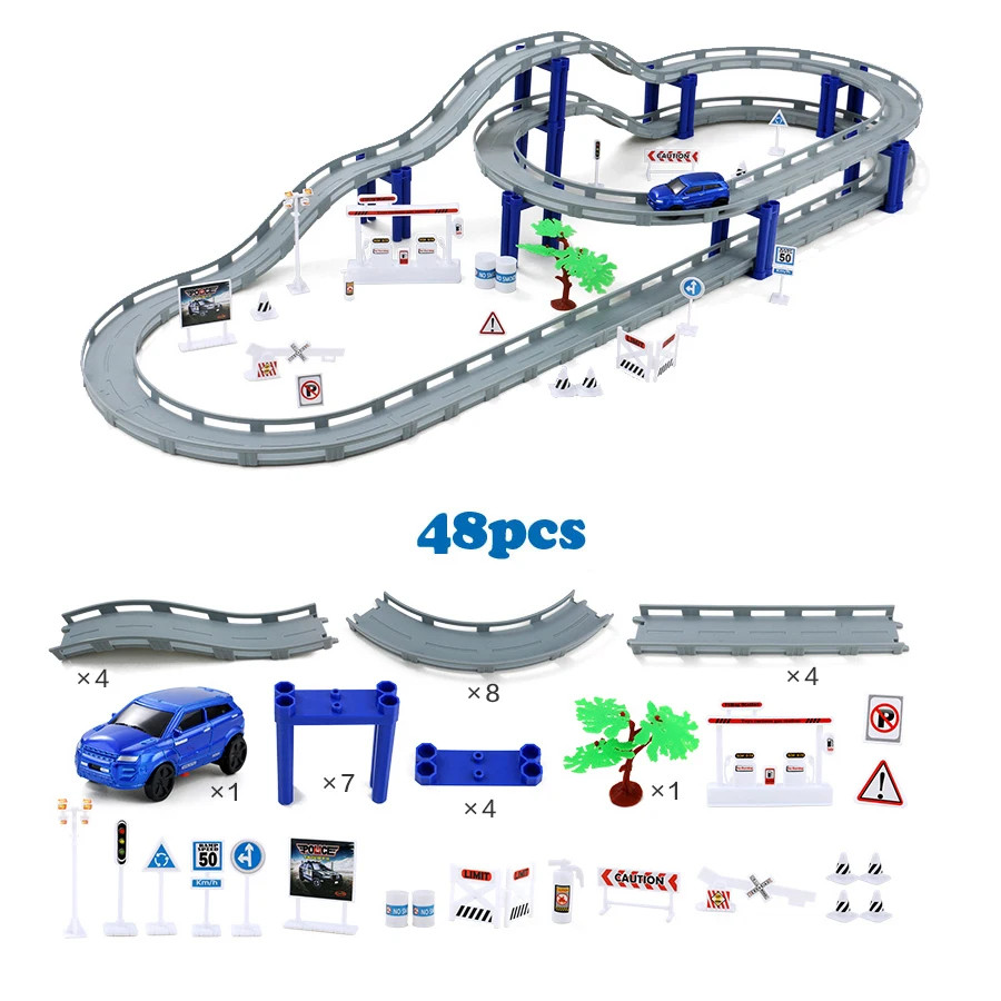 48 pcs with 1 car DIY multi-track Rail автомобильный Строительный блок Набор железнодорожных поездов, спиральный трек горки электрические автомобильные развивающие сборочные игрушки - Цвет: 48 pcs with 1 car