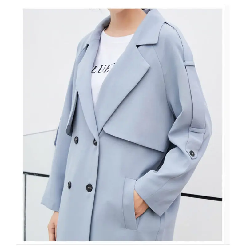 2020 Autumn New Loose Suit Windbreaker Fashion Double-breasted Simple Solid Spring Long Long-sleeved Jacket Plus Size Coat f873 | Женская