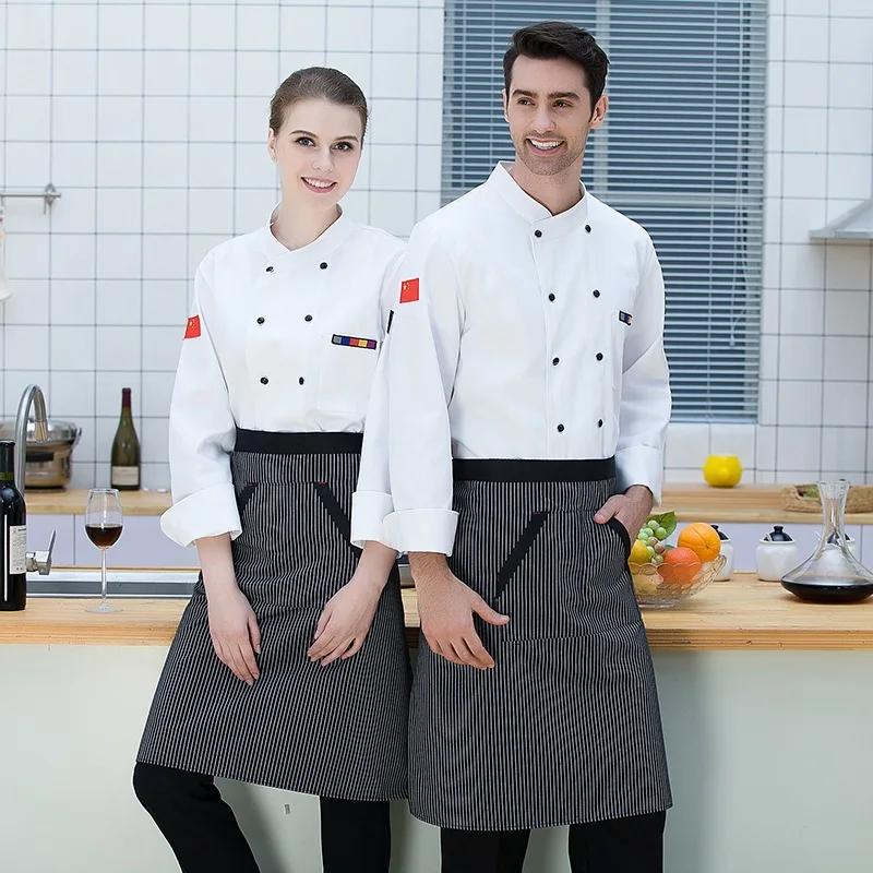 Hotel Chef Long-sleeved Overalls Men Women's Cake Room Baking Food Coffee Shop Working Clothes Kitchen Plus Size Workwear H2049 |