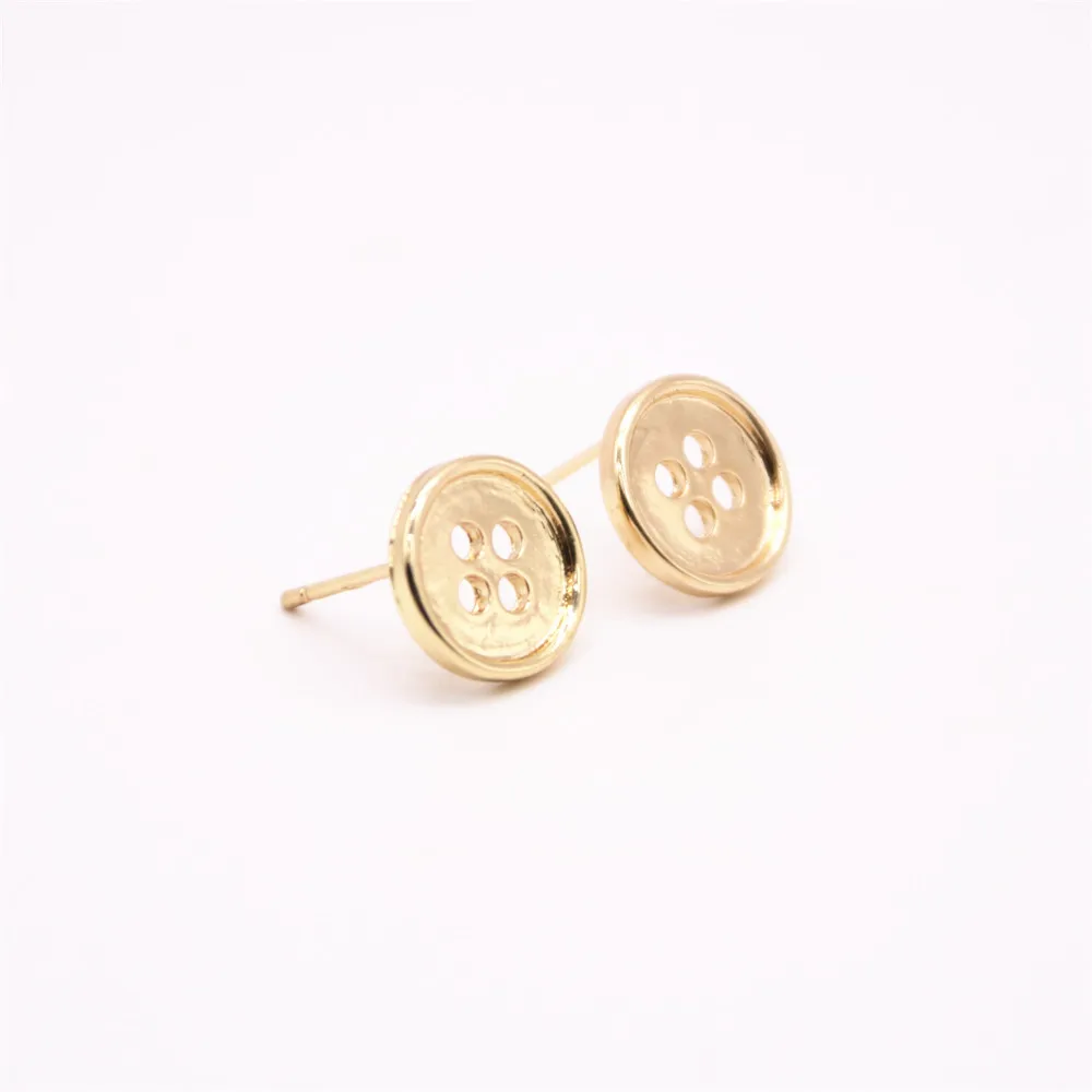 Little button stud earrings roundness Round pie shape with hole gold | Украшения и аксессуары