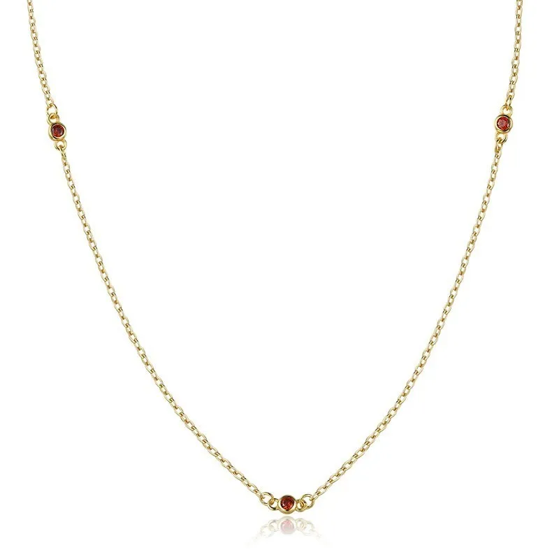 red Тонкое милое 925 пробы, серебряное, золотое, круглое, CZ цепочки камней, колье, ожерелье для женщин, девушек, ювелирное изделие, колье - Окраска металла: red