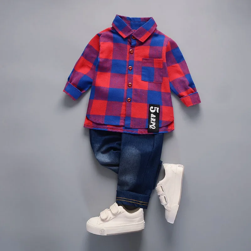 

Fall Children's Wear Cotton Long Sleeve Top+pant Two Sets Sport Suit Suit Kids Cartoon Grid Clothes 0-4 Ages kids clothes boys