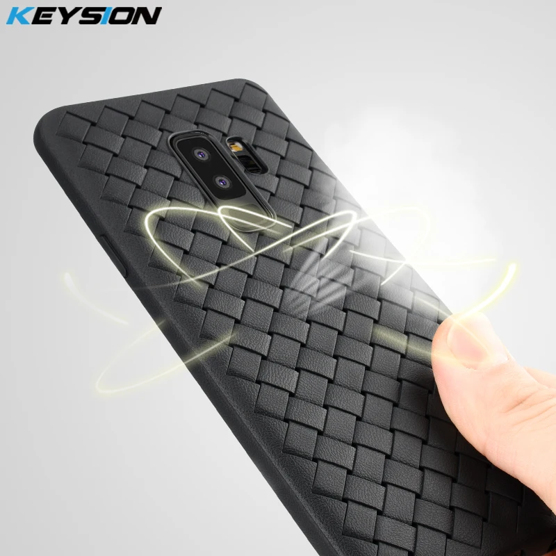 KEYSION Super Soft Phone Case For Samsung Galaxy S9 Plus Luxury Grid Weaving TPU Silicone Back cover S9+ |