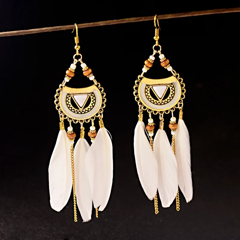 Этнические 2019 длинные серьги с кисточками и черными перьями для женщин большие
