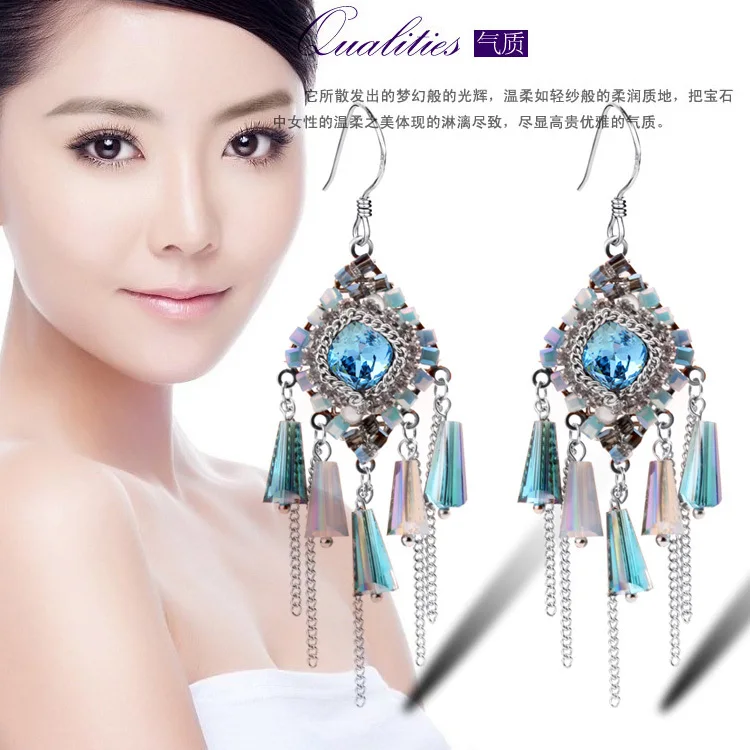 New crystal retro national handmade jewelry best selling long earrings fashion temperament accessories | Украшения и аксессуары