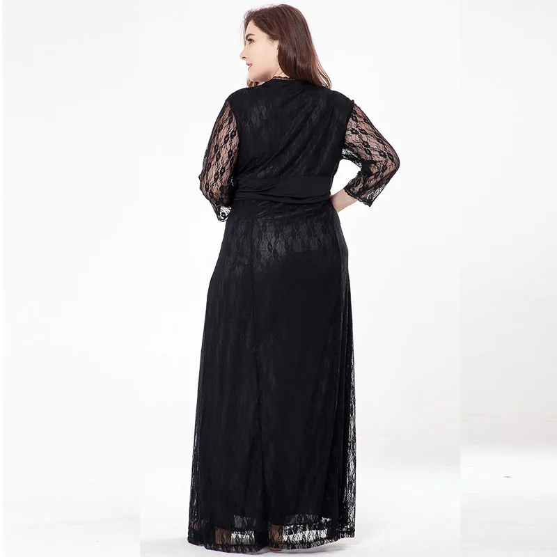 Платья размера плюс для женщин 4xl 5xl 6xl кружевное платье с длинным рукавом черное