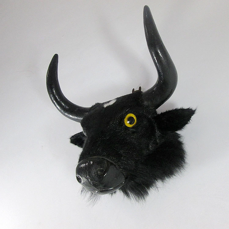 

plastic&furs model large 34x36x23cm artificial black cattle's head wall pandent handicraft prop home,bar decoration gift d2271
