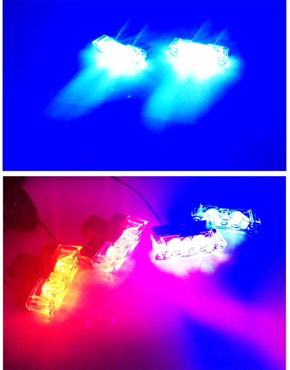Высокая яркость 12 В 2x2 4LED Красный/Синий Белый Полицейский Автомобиль Строб вспышка света аварийного Предупреждение 3 мигает туман фары автомобиля укладки