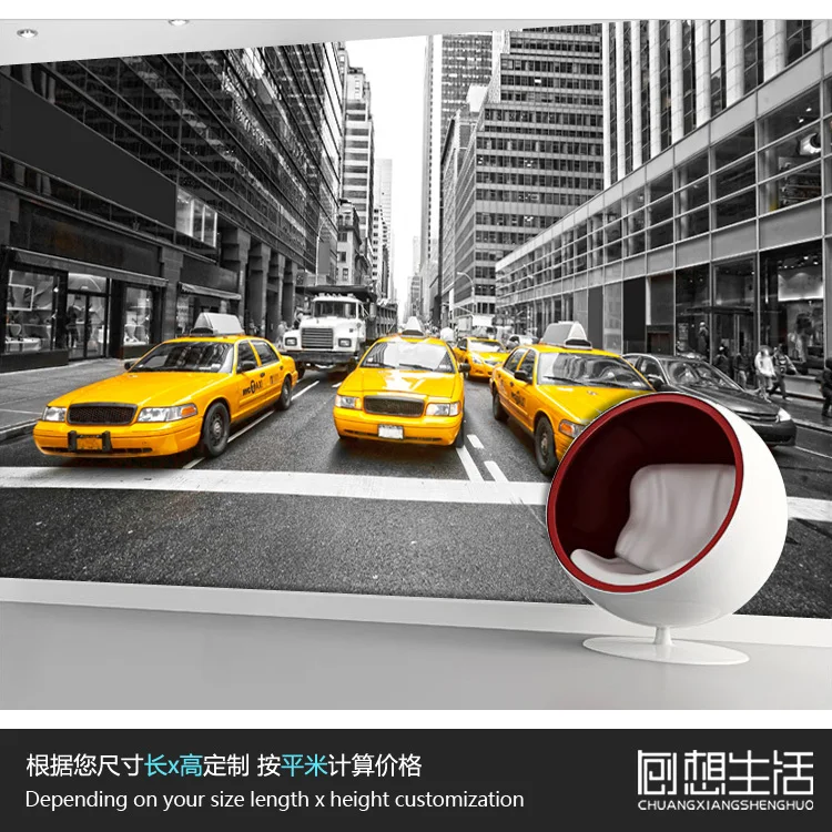 Нью Йорк желтое такси 3d обои фон настенная бумага черно белые для гостиной