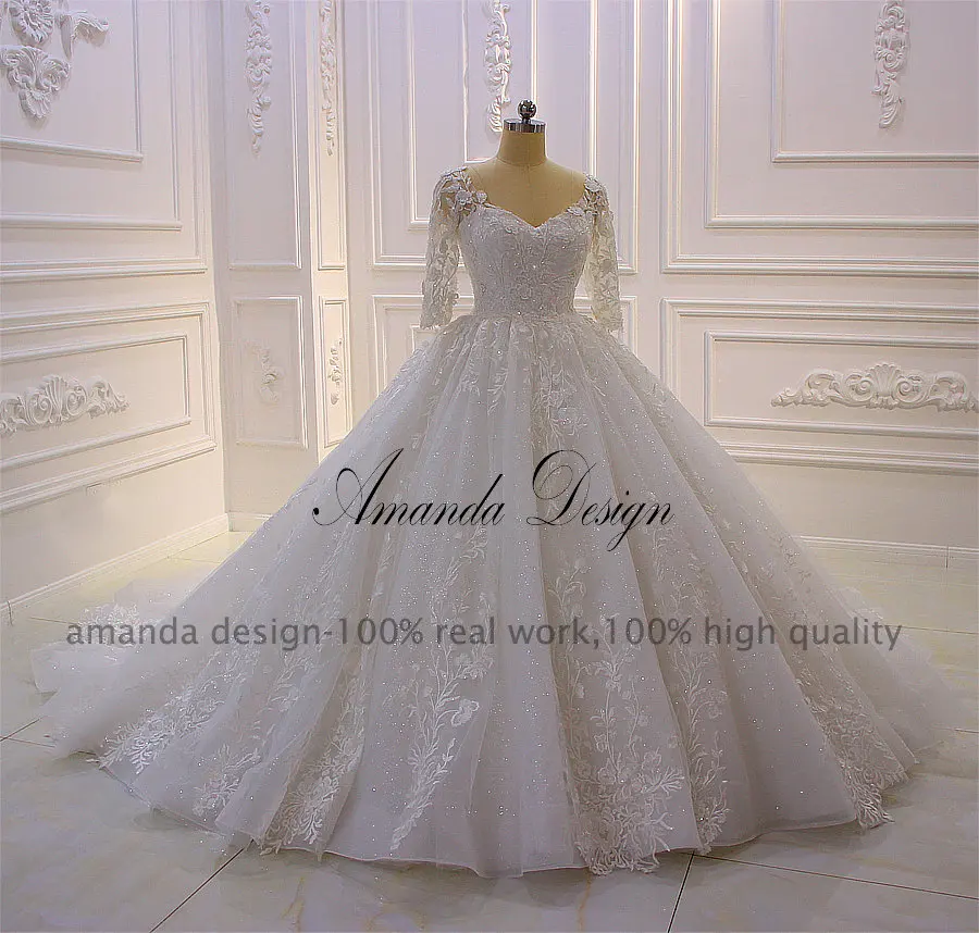 Аманда дизайн robe de mariee princesse de Роскошные Половина рукава Кружева свадебное платье с аппликацией