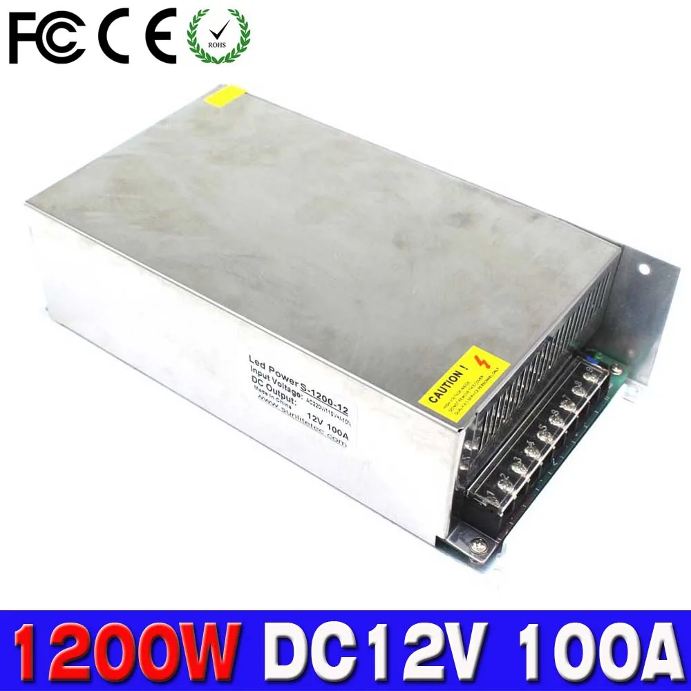 Источник питания dc 12v 100A 1200w ac преобразователь светодиодный трансформатор 220V AC DC12V