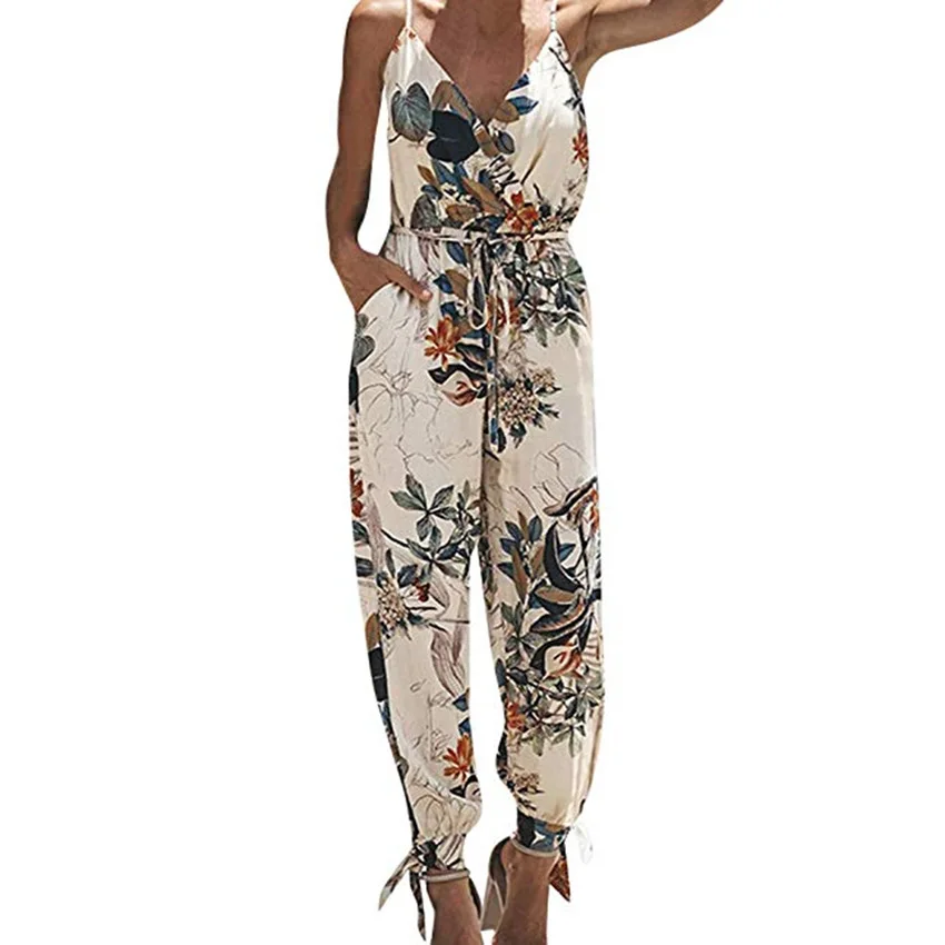 Women Summer Sexy Open-Back Printed Lace-up Halterneck Slit