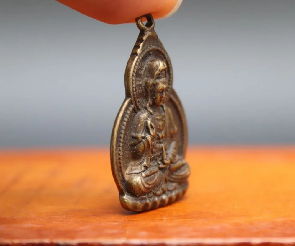 4 см Тибет Чистая Бронза Медь Кван-Инь Гуаньинь Будда Бодхисаттва амулет кулон |