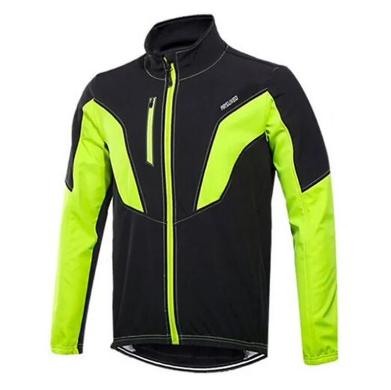 Green Jacket ARSUXEO Тепловая велосипедная куртка, зимняя теплая флисовая велосипедная одежда, ветронепроницаемая спортивная куртка для бега, штаны, комплект MTB, велосипедная майка - Цвет: Green Jacket