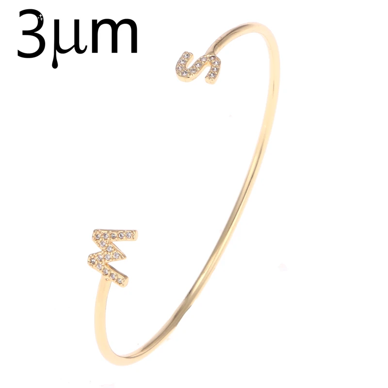

3UM Zirconia Letter Bangles & Bracelets Custom Pave Setting Initial Name Personalized Bangle for Women Unique Cuff Bracelets