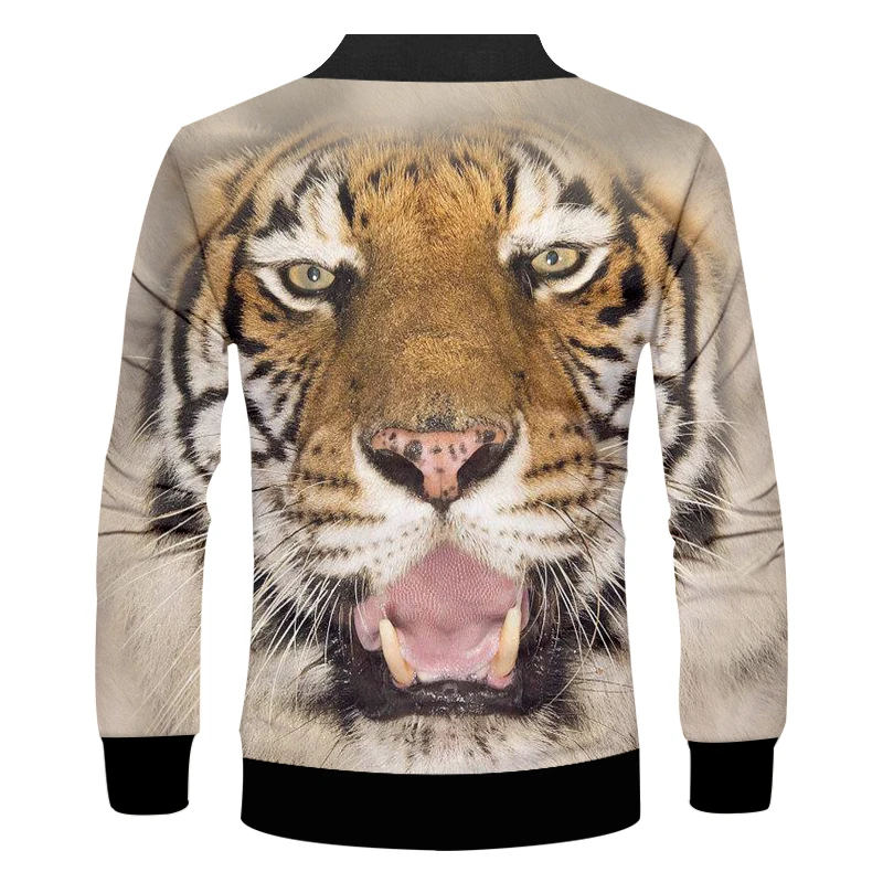 UJWI Men's New Ferocious Tiger Pattern 3D Printed Yellow Animal Zip Jacket Couple Wear Sports Oversized 6XL | Мужская одежда