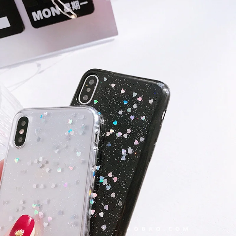 Блестящий чехол для iPhone XR X 8 8Plus 7 7plus мягкие чехлы с сердечками XS Max 6 6s Plus
