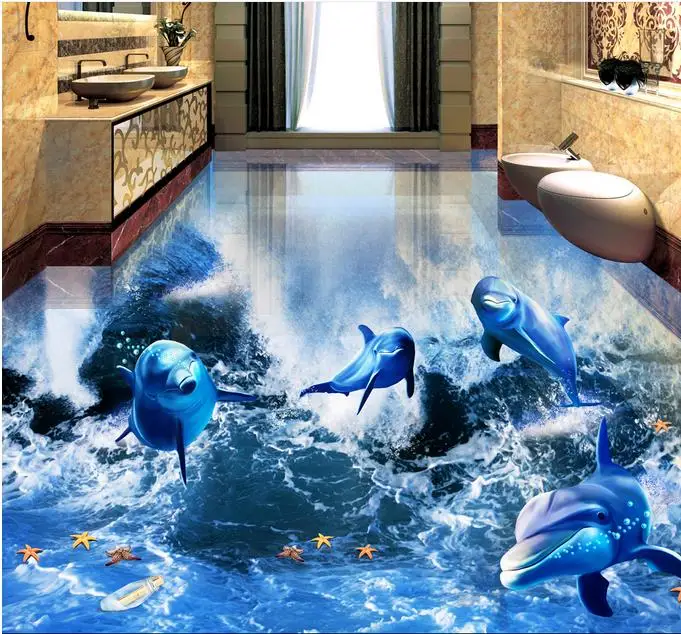 Murals Wallpaper European 3d Flooring Dolphin Ocean World Bedroom Floor Large Mural | Обустройство дома