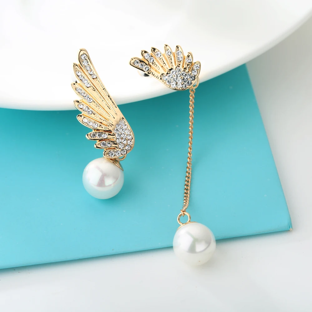 Женские серьги гвоздики с жемчугом золотистые крыльями 2021|earings|jewelry chandelier