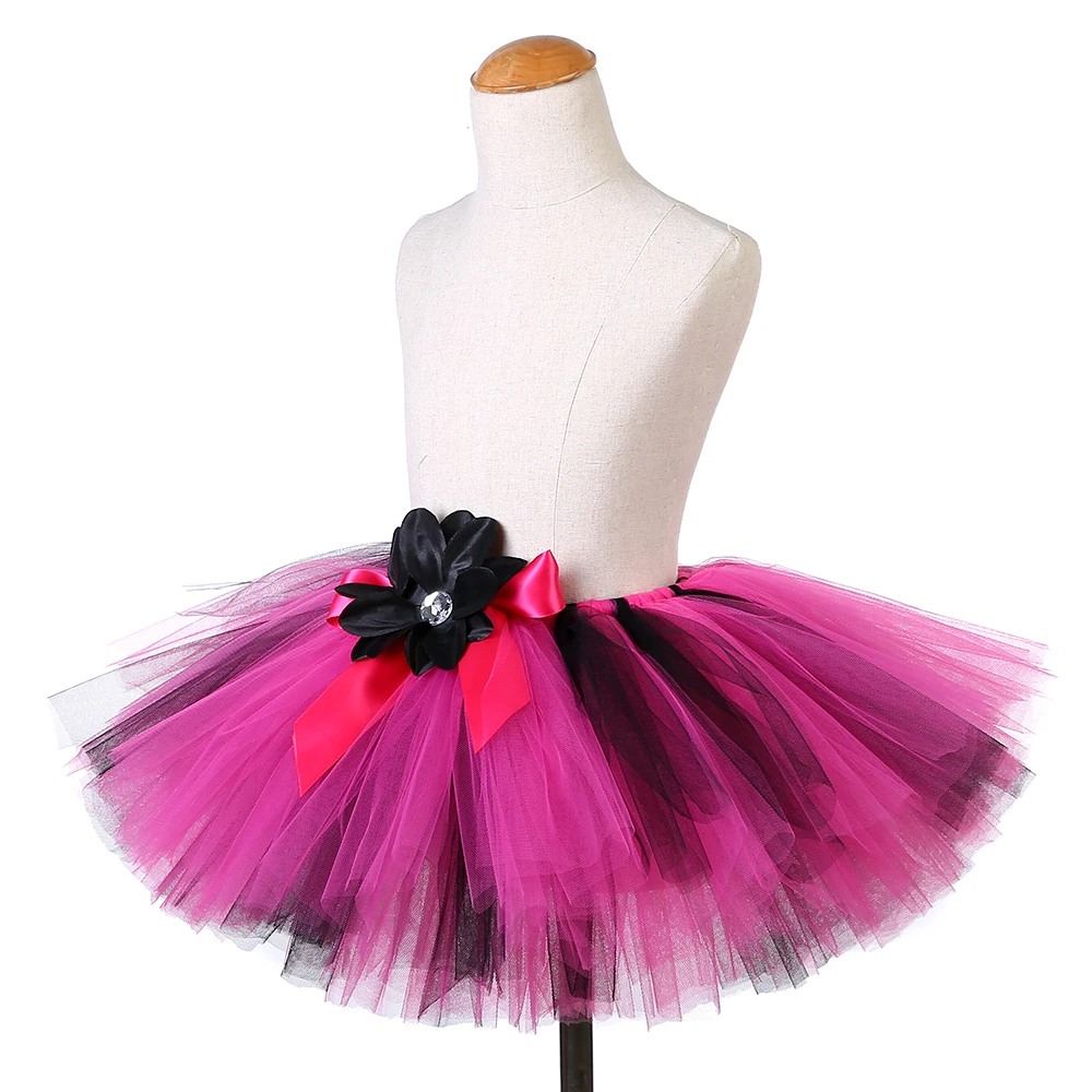 Ярко-розовая черная юбка-пачка ведьмы с шляпой пушистые цветы бант для девочек