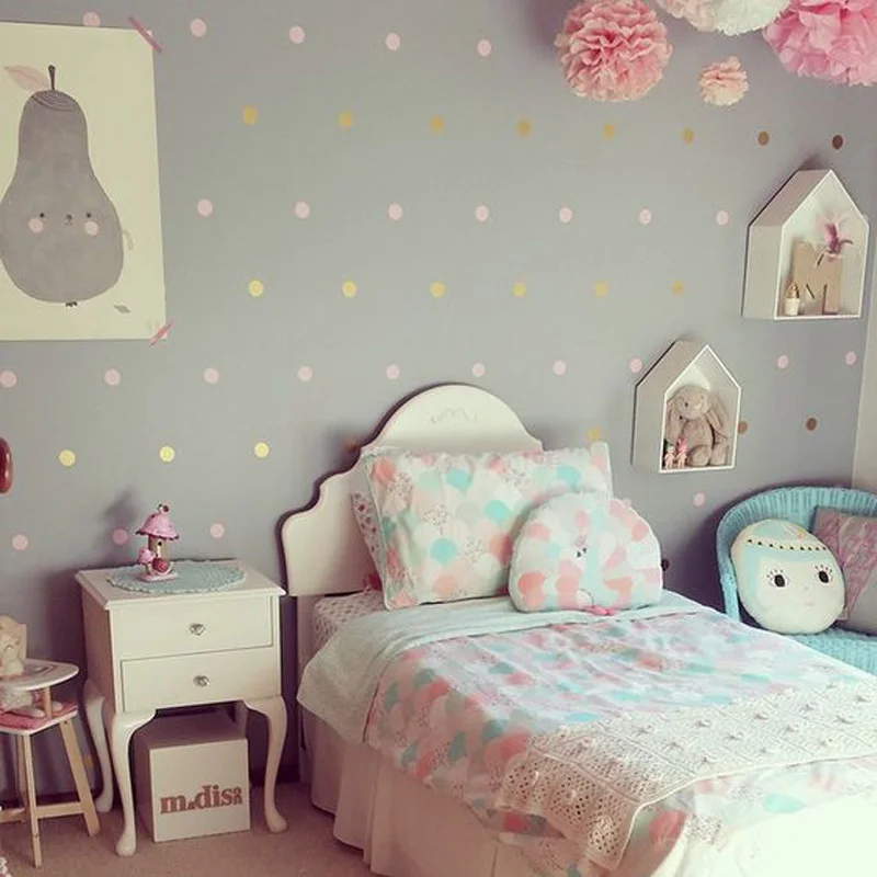 Золотые настенные стикеры в горошек для детской комнаты Стикеры легкое