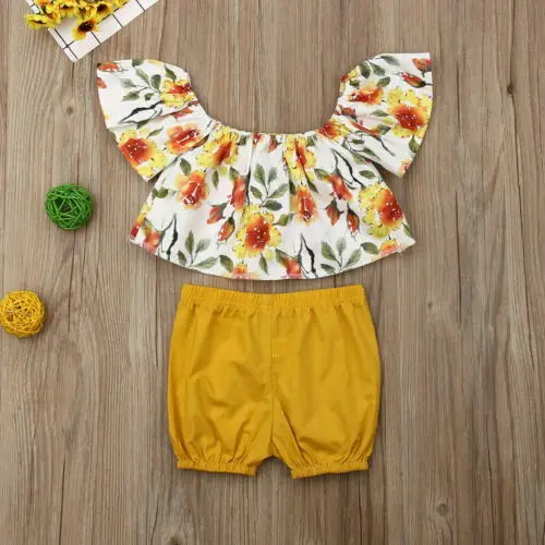 

Kids Baby Girl Clothes Floral Sleeveless Ruffled Tops+Shorts Outfits 2Pcs Set Cute Newborn Clothing