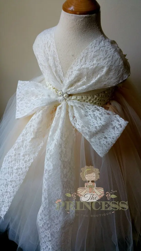POSH DREAM Ivory Champagne Flower Girl Dress for Wedding Party Shabby Kids Clothes Children Girls Tutu | Детская одежда и обувь