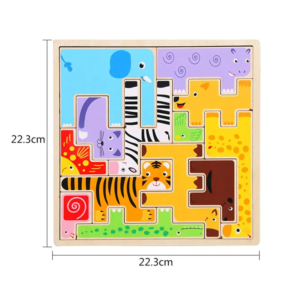 

Wooden Colorful Animal Traffic Geometric Puzzles Board Educational Kids Toy