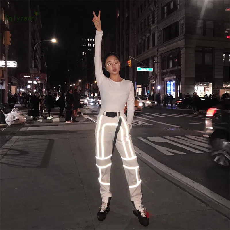 

INS Reflective Buckle Belt Trousers Femme Pantalon Women Cargo Pants Casual Loose Joggers Women Loose High Waist Pant Streetwear