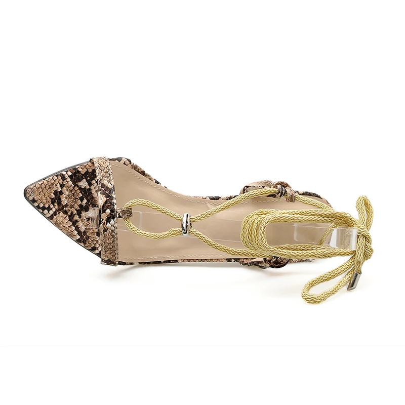 Plus Size 35-42 Women Pumps High Heeled Sandals Shoes Narrow Band Ankle Strap Summer Snake Print Rope Stiletto Mujer | Обувь