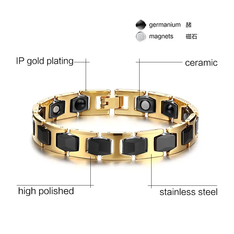ZORCVENS черный керамический и золотой браслет из нержавеющей стали для мужчин