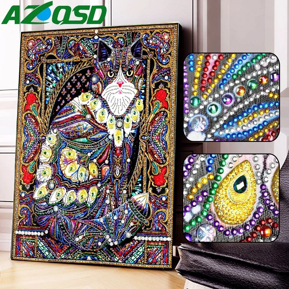 AZQSD алмазная живопись кошка рукоделие Алмазная вышивка животное домашний декор частичная круглая дрель специальная форма 5D Сделай Сам - изображение
