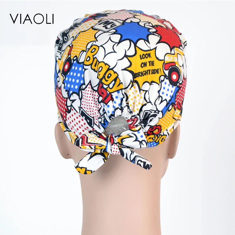 Viaoli новая хирургическая шляпа с принтом, шапки для операционной комнаты, шапка для работы с врачами, хлопковая шляпа для стоматолога