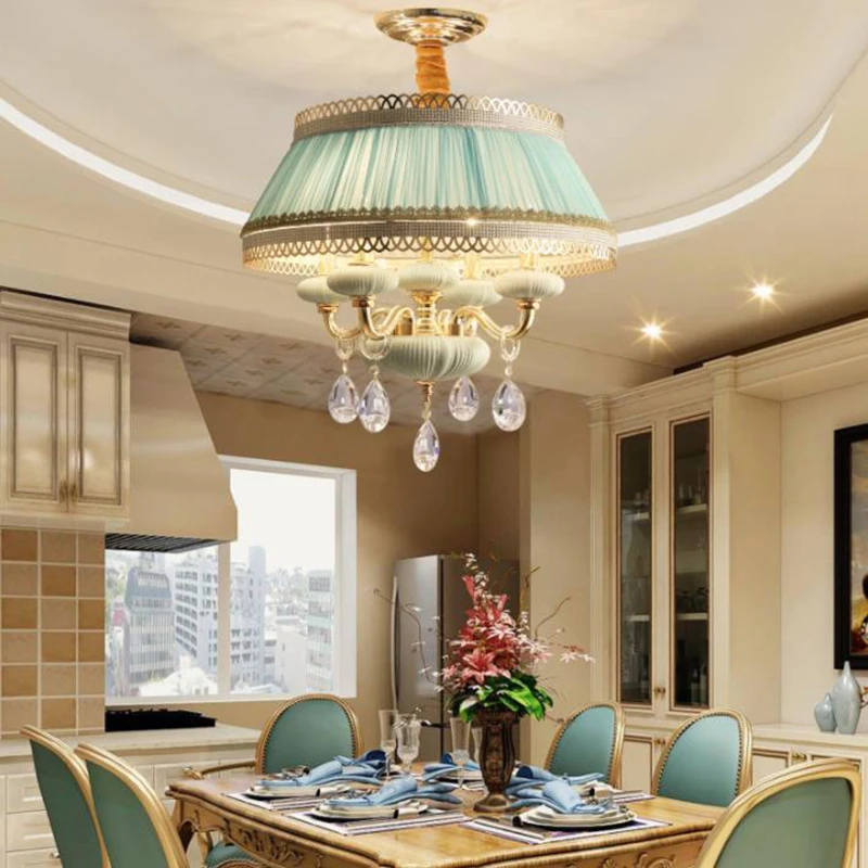 European style LED ceramic Pendant Lights creative drop lighting vintage living room bedroom Light with fabric lampshade | Освещение