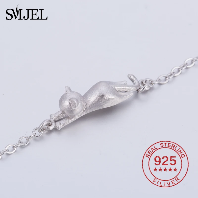 SMJEL 100% Стерлинговое Серебро 925 пробы милые Висячие браслеты с котом для женщин и