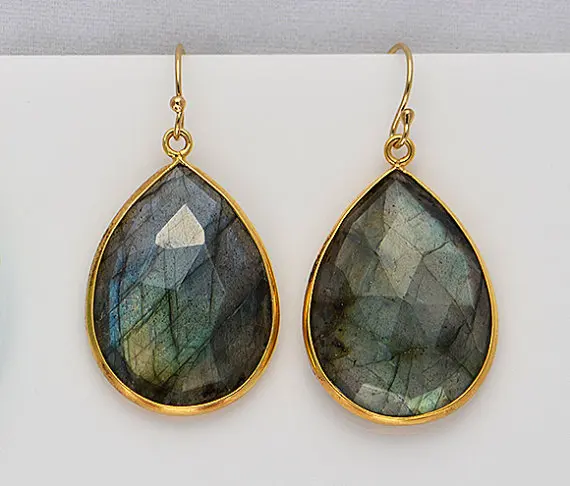 WT-E189 Wholesale big teardrop earrings for women fashion gift natural labradorite raw stone beautiful designs | Украшения и