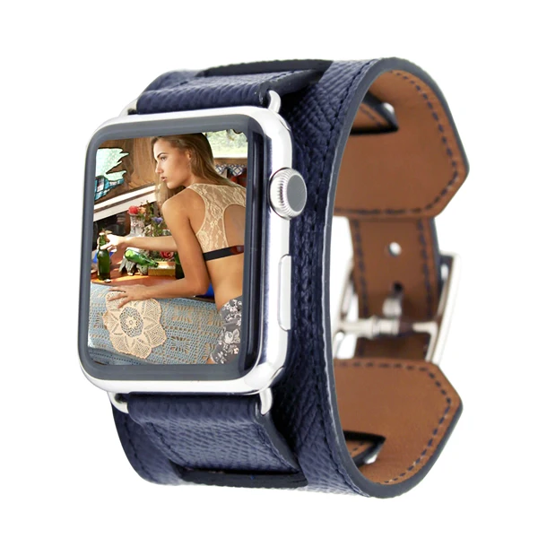 Ремешок для часов из натуральной кожи для Apple Watch серии 1 2 3 iwatch 38 42 мм Ремешки для наручных часов для Apple Smart Watch браслет на запястье Starp - Цвет ремешка: Navy