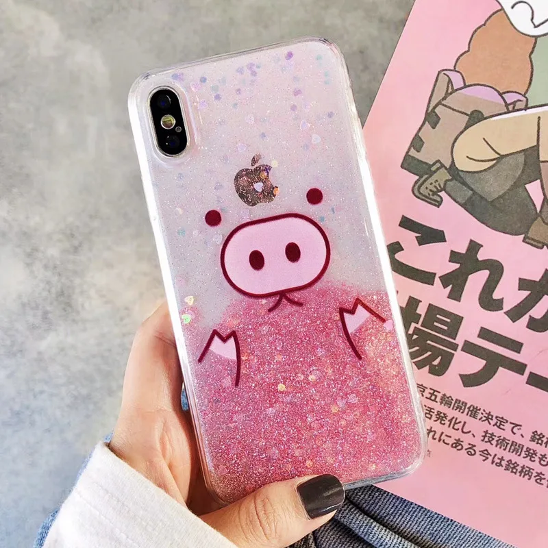 TPU Fashion Fresh 3D Cute Sweet Pink Girly Lovely Pig Glitter Sequin Shining Flare Transparent Phone Case For IphoneXS MAX XR |