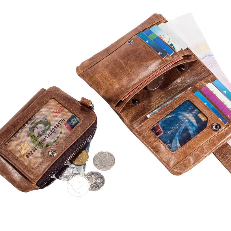 Кошелек тройной мужской из натуральной кожи модный бумажник на защелке в стиле